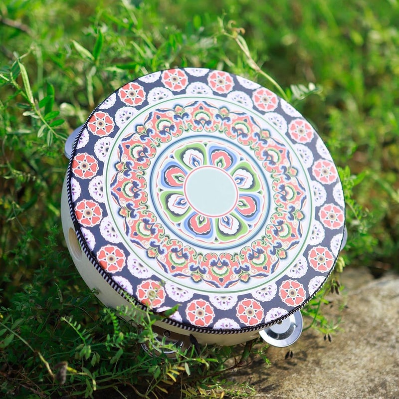 OriGlam 8 Inch Wood Tambourine, Handheld Drum with Metal Jingles, Red - Image 3